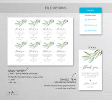 Load image into Gallery viewer, Greenery Sage Wedding Favor Tag Template, Olive Branch Thank You Tag, Bridal Shower, Welcome Bag Label, 100% Editable Printable Download 008
