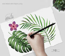 Load image into Gallery viewer, Tropical Birthday Invitation Template, Girl Birthday, Summer Beach Invite, Monstera & Plumeria, 100% Editable Printable Instant Download 002