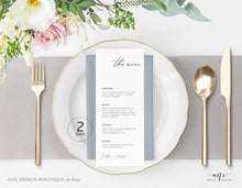 Load image into Gallery viewer, Minimalist Modern Calligraphy Wedding Menu Program Template, Minimal Simple & Stylish Dinner Menu Card, 100% Editable Printable Download 011