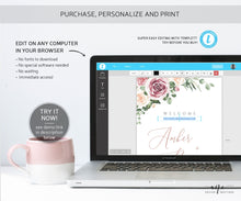 Load image into Gallery viewer, Mauve Floral Wedding Template BUNDLE, Eucalyptus & Roses, Invitation Set, Wedding Signs, Fully Editable, Instant Download, DIY, Templett 007