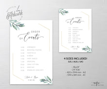 Load image into Gallery viewer, Gold Geometric Eucalyptus Wedding Program Sign Template, Editable Order of Service / Events, Wedding Timeline & Agenda, Ceremony Program 004