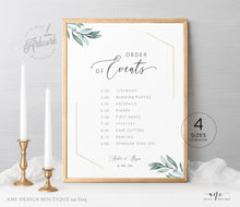 Load image into Gallery viewer, Gold Geometric Eucalyptus Wedding Program Sign Template, Editable Order of Service / Events, Wedding Timeline & Agenda, Ceremony Program 004