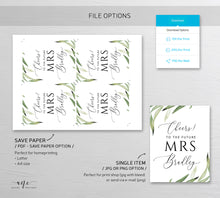 Load image into Gallery viewer, Greenery Bridal Wine Label Template, Watercolor Leaf, Boho Garden Wedding Shower sticker, Templett, Fully Editable, Printable, Download, 008