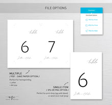 Load image into Gallery viewer, Minimalist Table Number Cards Template, Simple Modern Calligraphy Wedding Bridal Table Card 4x6 5x7, 100% Editable, Printable, Download 011