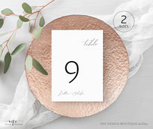 Load image into Gallery viewer, Minimalist Table Number Cards Template, Simple Modern Calligraphy Wedding Bridal Table Card 4x6 5x7, 100% Editable, Printable, Download 011