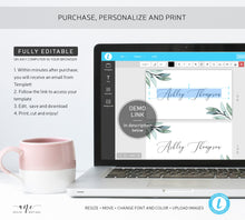 Load image into Gallery viewer, Eucalyptus Greenery Place Card Template, Boho, Garden, Printable Wedding Bridal Escort Card, 100% Editable Name Cards, Instant Download, 004