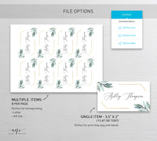 Load image into Gallery viewer, Gold Geometric Place Card Template, Printable Wedding Bridal Escort Card, Editable Name Cards, Boho Eucalyptus Greenery Watercolor, 004