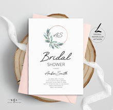 Load image into Gallery viewer, Initials Greenery Hoop Bridal Shower Invitation Template, Eucalyptus Boho Ring Wedding Shower, 100% Editable, Printable Instant Download 004