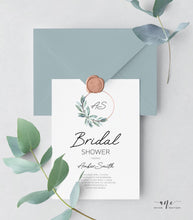 Load image into Gallery viewer, Initials Greenery Hoop Bridal Shower Invitation Template, Eucalyptus Boho Ring Wedding Shower, 100% Editable, Printable Instant Download 004