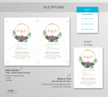 Load image into Gallery viewer, Tropical Birthday Invitation Template, Girl Birthday, Summer Beach Invite, Monstera & Plumeria, 100% Editable Printable Instant Download 002
