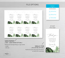 Load image into Gallery viewer, Tropical Wedding Favor Tag, Palm Leaf Monstera Thank You Tag, Beach Bridal Shower, Welcome Bag Label, 100% Editable, Printable, Download 002
