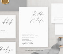 Load image into Gallery viewer, Minimalist Modern Calligraphy Wedding Invitation Set Template, Simple Stylish Invite Suite, 100% Editable, Printable, Instant Download, 011