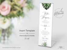 Load image into Gallery viewer, Tropical Photo Booth Insert Template, Favor Tag, Printable Bookmark, Place Card, Monstera Palm, Beach Wedding, Fully Editable, Download 002