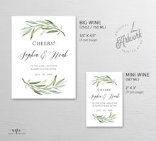 Load image into Gallery viewer, Sage Greenery Wedding Wine Label Template, Willow, Olive Garden Boho Wedding, Bridal Shower sticker, Fully Editable, Printable, Download 008