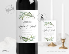Load image into Gallery viewer, Sage Greenery Wedding Wine Label Template, Willow, Olive Garden Boho Wedding, Bridal Shower sticker, Fully Editable, Printable, Download 008