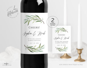Sage Greenery Wedding Wine Label Template, Willow, Olive Garden Boho Wedding, Bridal Shower sticker, Fully Editable, Printable, Download 008