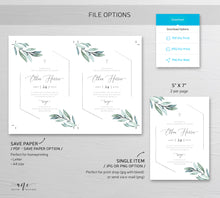 Load image into Gallery viewer, Eucalyptus Greenery Christening Invitation, Editable Template, Boy or Girl Baptism Invite, Neutral Silver Geometric, Printable, Download 004