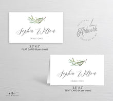 Load image into Gallery viewer, Boho Sage Greenery Place Card Template, Printable Wedding Bridal Escort Card, Fully Editable Name Cards, Willow Leaf, Printable Download 008