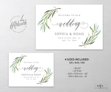 Load image into Gallery viewer, Boho Sage Greenery Wedding Welcome Sign Template, 100% Editable Olive Branch Board Sign, Willow Eucalyptus Watercolor Printable Download 008