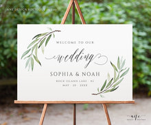 Load image into Gallery viewer, Boho Sage Greenery Wedding Welcome Sign Template, 100% Editable Olive Branch Board Sign, Willow Eucalyptus Watercolor Printable Download 008
