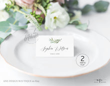 Load image into Gallery viewer, Boho Sage Greenery Place Card Template, Printable Wedding Bridal Escort Card, Fully Editable Name Cards, Willow Leaf, Printable Download 008