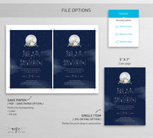 Load image into Gallery viewer, Celestial Moon Wedding Invitation Set Template, Starry Night Sky Wedding Suite, Mystic Sacred Geometry, Navy Blue Galaxy Space, Editable 022
