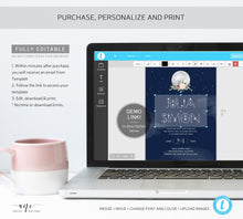 Load image into Gallery viewer, Celestial Moon Wedding Invitation Set Template, Starry Night Sky Wedding Suite, Mystic Sacred Geometry, Navy Blue Galaxy Space, Editable 022