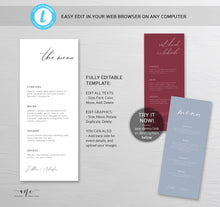 Load image into Gallery viewer, Minimalist Modern Calligraphy Wedding Menu Program Template, Minimal Simple & Stylish Dinner Menu Card, 100% Editable Printable Download 011