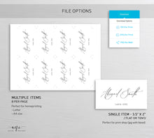 Load image into Gallery viewer, Minimalist Modern Calligraphy Place Card Template, Printable DIY Wedding Bridal Escort Card, 100% Editable Table Name Cards, Download, 011