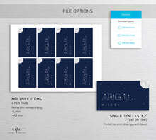 Load image into Gallery viewer, Moon and Stars Place Card Template, Printable Celestial Wedding Bridal Escort Card, Editable Constellations Galaxy Name Cards, Download, 022