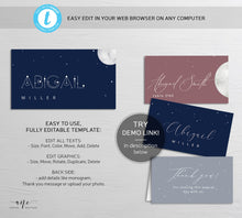 Load image into Gallery viewer, Moon and Stars Place Card Template, Printable Celestial Wedding Bridal Escort Card, Editable Constellations Galaxy Name Cards, Download, 022