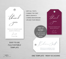 Load image into Gallery viewer, Minimalist Wedding Favor Tag, Modern Calligraphy Thank You Tag Bridal Shower, Welcome Bag Label, 100% Editable, DIY Printable, Download 011
