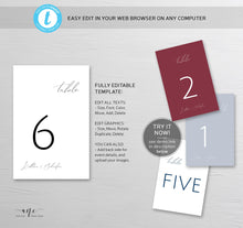 Load image into Gallery viewer, Minimalist Table Number Cards Template, Simple Modern Calligraphy Wedding Bridal Table Card 4x6 5x7, 100% Editable, Printable, Download 011
