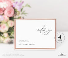 Load image into Gallery viewer, Modern Minimalist Custom Sign Template, 100% Editable Modern Calligraphy Table Sign, Simple Wedding Signage, 5x7 8x10 Printable Download 011
