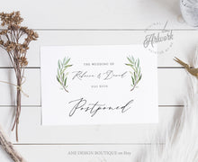 Load image into Gallery viewer, Greenery Postponed Wedding Postcard Template, Change the Date Printable, Change of Plans Announcement Card, Fully Editable Inst Download 008