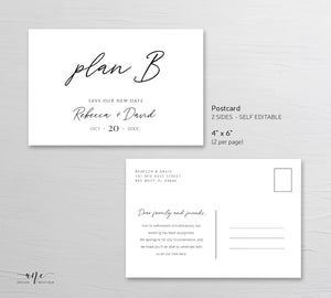 Change of Plans Wedding Postcard Template, Postponed Wedding Printable, Change the Date Announcement Card, Fully Editable, Inst Download 011
