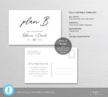 Load image into Gallery viewer, Change of Plans Wedding Postcard Template, Postponed Wedding Printable, Change the Date Announcement Card, Fully Editable, Inst Download 011