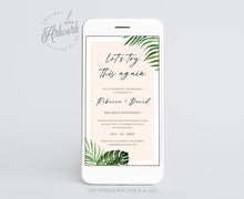 Load image into Gallery viewer, Tropical Digital Postponed Wedding Text Template, Change the Date Printable, Rescheduled Postponement Announcement Evite Card, Download, 002