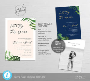 Tropical Let's Try This Again Wedding Template, Change the Date Printable, Postponed Wedding Announcement Card, 5x7, Editable, Download, 002