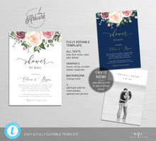 Load image into Gallery viewer, Boho Floral Shower by Mail Invitation Template, Mauve Blush Roses Virtual Bridal Baby Shower, 100% Editable, Printable, Digital Download 007