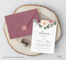 Load image into Gallery viewer, Boho Floral Shower by Mail Invitation Template, Mauve Blush Roses Virtual Bridal Baby Shower, 100% Editable, Printable, Digital Download 007