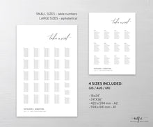 Load image into Gallery viewer, Minimalist Seating Chart Template, Simple Modern Calligraphy Wedding Bridal Sign Table Plan, 100% Editable A1 A2, Printable Download DIY 011