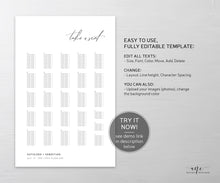 Load image into Gallery viewer, Minimalist Seating Chart Template, Simple Modern Calligraphy Wedding Bridal Sign Table Plan, 100% Editable A1 A2, Printable Download DIY 011