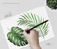 Load image into Gallery viewer, Tropical Wedding Bundle Printable Templates, Destination Beach Invitation Set, Monstera Palm Greenery Instant Download DIY Fully Editable Templett 002