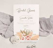 Load image into Gallery viewer, Pampas Grass Bridal Shower Invitation Template, Bohemian, DIY Boho Invites, Desert, Original Artwork, Fully Editable, Printable Download 017