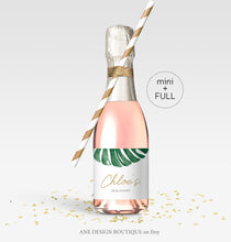 Load image into Gallery viewer, Monstera Mini & Full Champagne Label Template, Tropical Leaf, Beach Bridal Baby Shower, Bachelorette, Fully Editable, Printable Download 003