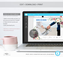 Load image into Gallery viewer, Boho Floral Photo Save The Date Template, Mauve Rose Printable Rustic Wedding Date Announcement Card with Photo, Editable, DIY, Download 007