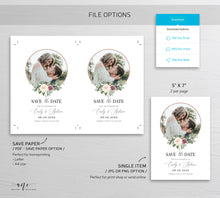 Load image into Gallery viewer, Boho Circle Photo Save The Date Template, Unique Mauve Rose Printable Floral Wedding Date Announcement Card, Editable, Download Templett 007
