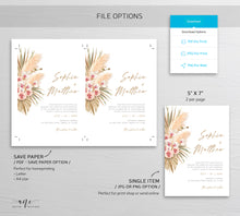 Load image into Gallery viewer, Pampas Grass Wedding Invitation Template, Tropical Boho Dry Fluffy Grass Palm Leaf Invites, Bohemian Desert Orchid, Printable, Download 017
