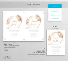 Load image into Gallery viewer, Pampas Grass Arch Wedding Invitation Set Template, Tropical Boho Dry Fluffy Grass Palm Leaf, Bohemian Desert Orchid, Printable, Download 017